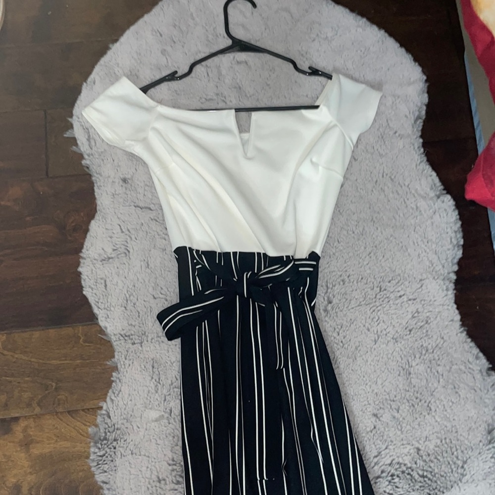 Black & White striped Jumpsuit with tie front